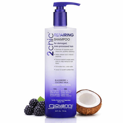 GIOVANNI 2chic Ultra-Repairing Shampoo - Blackberry & Coconut Oil, Argan, Shea Butter for Damaged, Over-Processed Hair - Color Safe - 24 oz