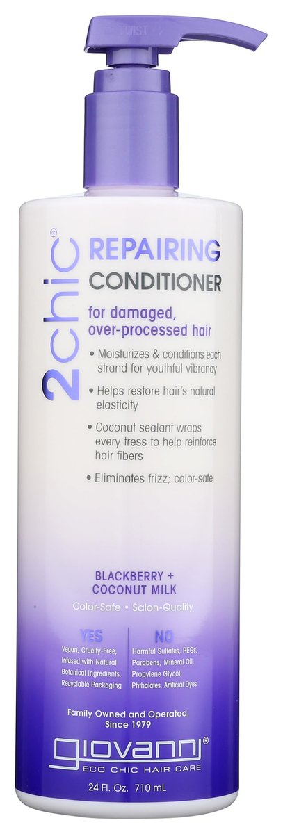 GIOVANNI 2Chic Repairing Conditioner - Color Safe, Nourishing with Blackberry & Coconut Oil - 24 oz