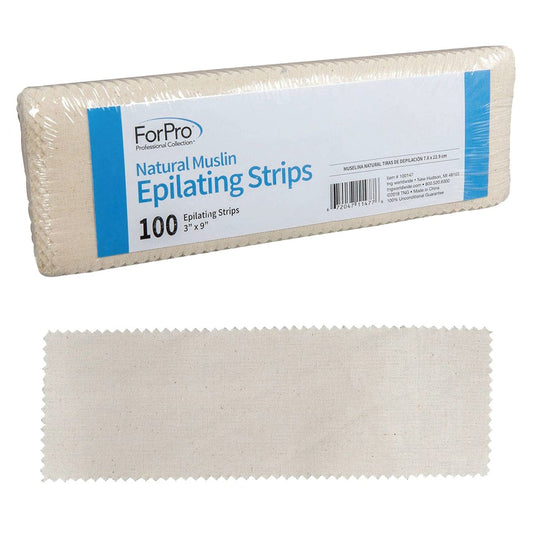 ForPro Natural Muslin Epilating Strips - Tear-Resistant Pre-Cut Hair Removal Strips, 3" x 9", 100 Count