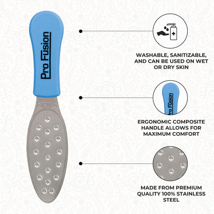 ForPro Pro Fusion Stainless Steel Pedi File - Coarse, Double-Sided Professional Quality - Blue Handle Pedicure File for Heels and Feet - 8.25" L Avelisse