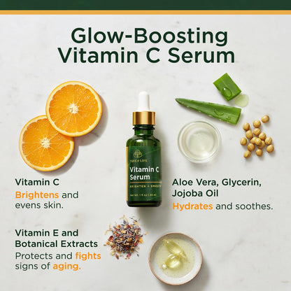 Tree of Life Vitamin C Serum For Face - Brightening Face Oil for Dark & Age Spots - For Dry & Sensitive Skin with Vitamin E for Soft Smooth Glow - Dermatologist Tested, 1 Fl Oz