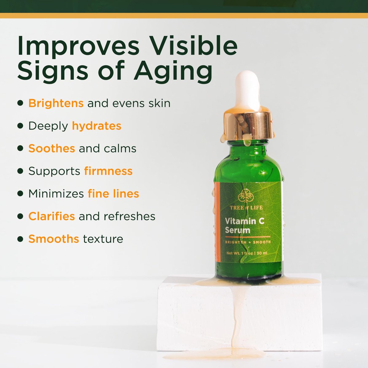 Tree of Life Vitamin C Serum For Face - Brightening Face Oil for Dark & Age Spots - For Dry & Sensitive Skin with Vitamin E for Soft Smooth Glow - Dermatologist Tested, 1 Fl Oz - görsel 8