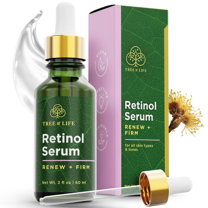 Tree of Life Retinol Serum 2 Fl Oz – Anti-Aging Face Oil for Dark Spots, Fine Lines & Wrinkles with Hyaluronic Acid for Dry & Sensitive Skin