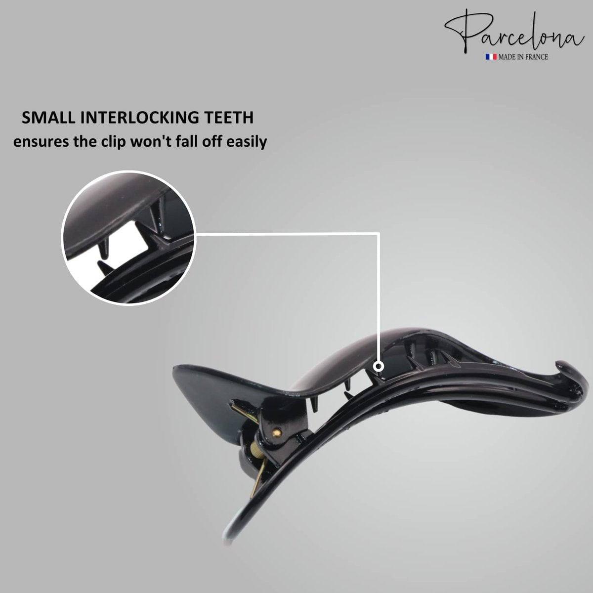 Parcelona French Crochet 3 ¼” Black Celluloid Non Slip Side Slide In Jaw Yoga Hair Claws for Fine Hair Women Hair Accessories Claw Clip for Girls, Made in France - görsel 5