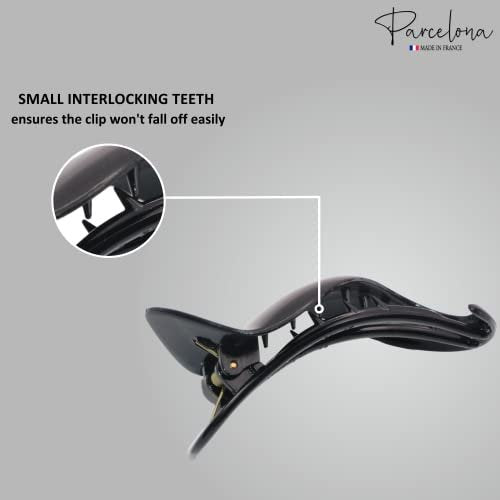 Parcelona French Crochet 3 ¼” Black Celluloid Non Slip Side Slide In Jaw Yoga Hair Claws for Fine Hair Women Hair Accessories Claw Clip for Girls, Made in France - görsel 6