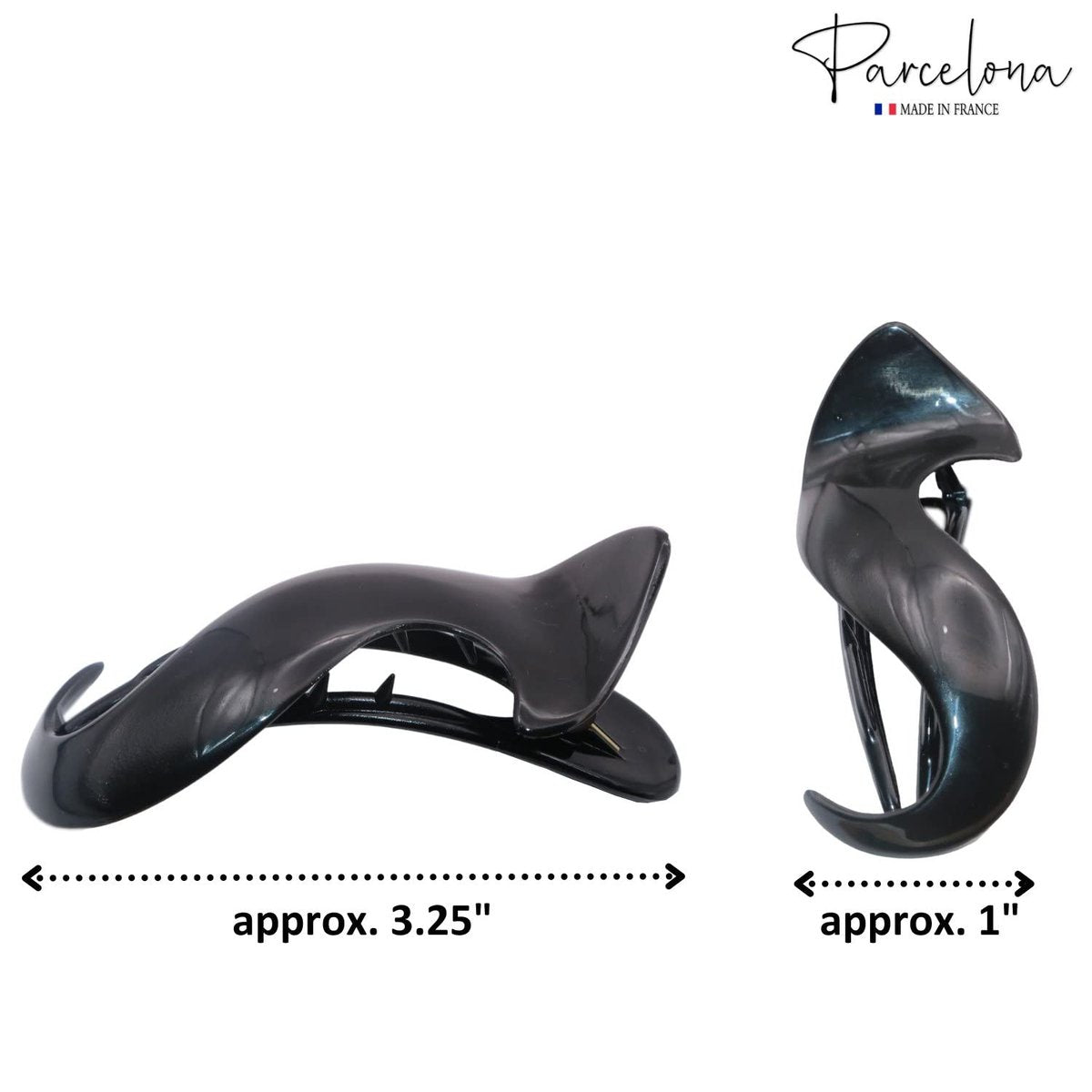 Parcelona French Crochet 3 ¼” Black Celluloid Non Slip Side Slide In Jaw Yoga Hair Claws for Fine Hair Women Hair Accessories Claw Clip for Girls, Made in France - görsel 9