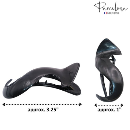 Parcelona French Crochet 3 ¼” Black Celluloid Non Slip Side Slide In Jaw Yoga Hair Claws for Fine Hair Women Hair Accessories Claw Clip for Girls, Made in France