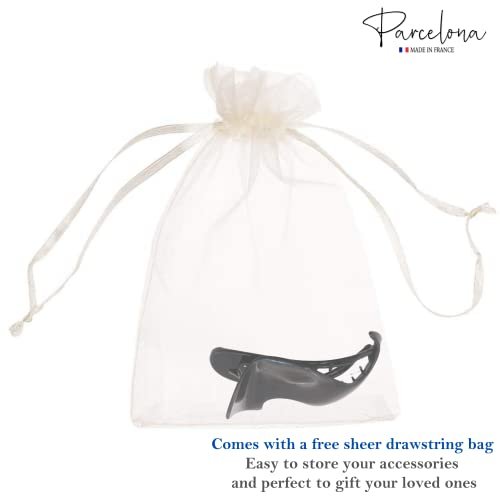 Parcelona French Crochet 3 ¼” Black Celluloid Non Slip Side Slide In Jaw Yoga Hair Claws for Fine Hair Women Hair Accessories Claw Clip for Girls, Made in France - görsel 14