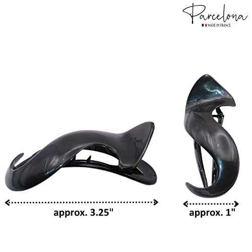 Parcelona French Crochet 3 ¼” Black Celluloid Non Slip Side Slide In Jaw Yoga Hair Claws for Fine Hair Women Hair Accessories Claw Clip for Girls, Made in France - görsel 10