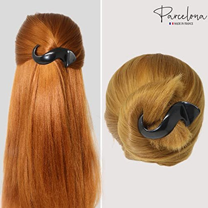 Parcelona French Crochet 3 ¼” Black Celluloid Non Slip Side Slide In Jaw Yoga Hair Claws for Fine Hair Women Hair Accessories Claw Clip for Girls, Made in France