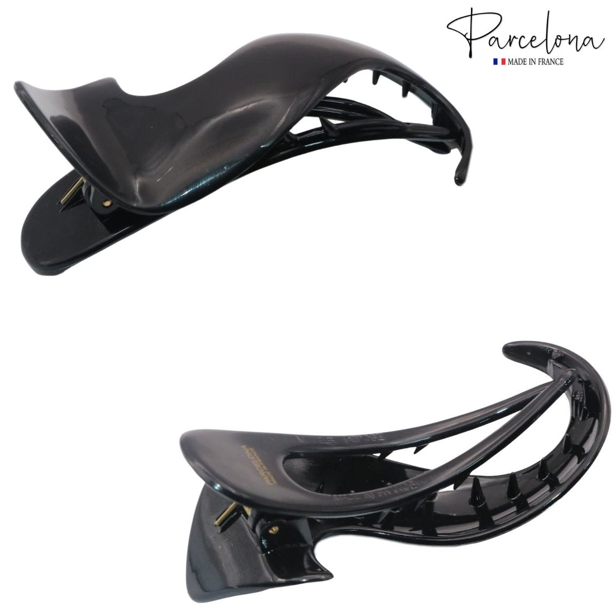 Parcelona French Crochet 3 ¼” Black Celluloid Non Slip Side Slide In Jaw Yoga Hair Claws for Fine Hair Women Hair Accessories Claw Clip for Girls, Made in France - görsel 7