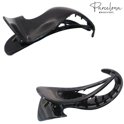 Parcelona French Crochet 3 ¼” Black Celluloid Non Slip Side Slide In Jaw Yoga Hair Claws for Fine Hair Women Hair Accessories Claw Clip for Girls, Made in France