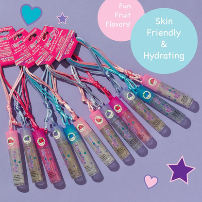 12pc Fruit Flavored Lip Gloss Necklace Set – Non-Toxic Wearable Lip Gloss for Girls, Party Favors, and Best Friend Gifts