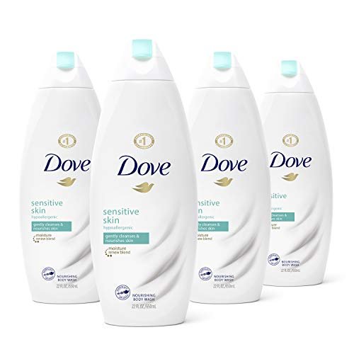 Dove Sensitive Skin Body Wash, Sulfate Free & Hypoallergenic, 22 Fl Oz (Pack of 4) – Gentle Moisturizing Cleanser for Dry Skin Avelisse