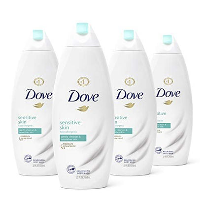 Dove Sensitive Skin Body Wash, Sulfate Free & Hypoallergenic, 22 Fl Oz (Pack of 4) – Gentle Moisturizing Cleanser for Dry Skin Avelisse