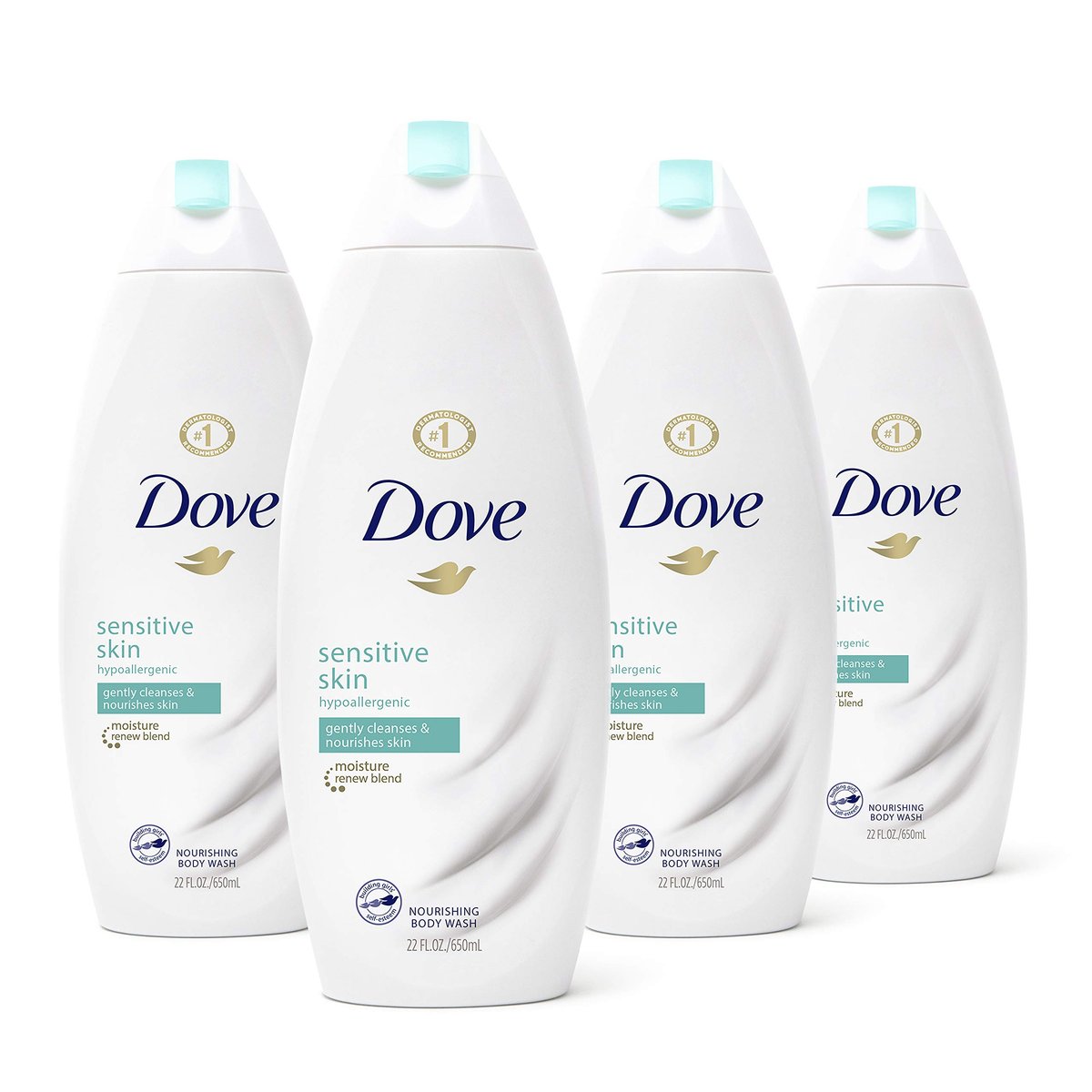 Dove Sensitive Skin Body Wash, Sulfate Free & Hypoallergenic, 22 Fl Oz (Pack of 4) – Gentle Moisturizing Cleanser for Dry Skin Avelisse