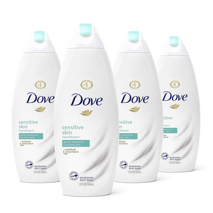 Dove Sensitive Skin Body Wash, Sulfate Free & Hypoallergenic, 22 Fl Oz (Pack of 4) – Gentle Moisturizing Cleanser for Dry Skin Avelisse