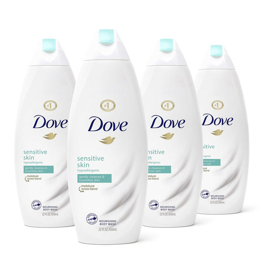 Dove Sensitive Skin Body Wash, Sulfate Free & Hypoallergenic, 22 Fl Oz (Pack of 4) – Gentle Moisturizing Cleanser for Dry Skin Avelisse