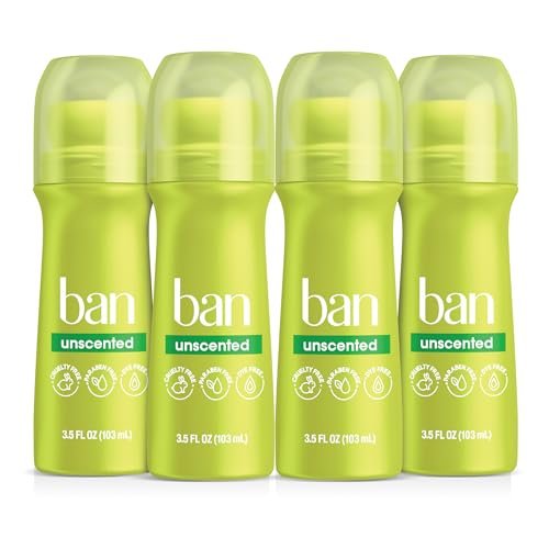 Ban Original Unscented 24-Hour Invisible Antiperspirant Roll-On Deodorant, 4-Pack, 3.5 oz Each, Clear - görsel 2