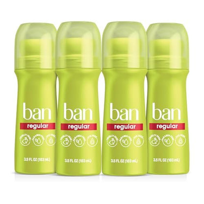 Ban Invisible Roll-on Antiperspirant Deodorant for Women and Men, 24-Hour Odor & Sweat Protection, Regular Scent, 3.5 oz (Pack of 4) Avelisse