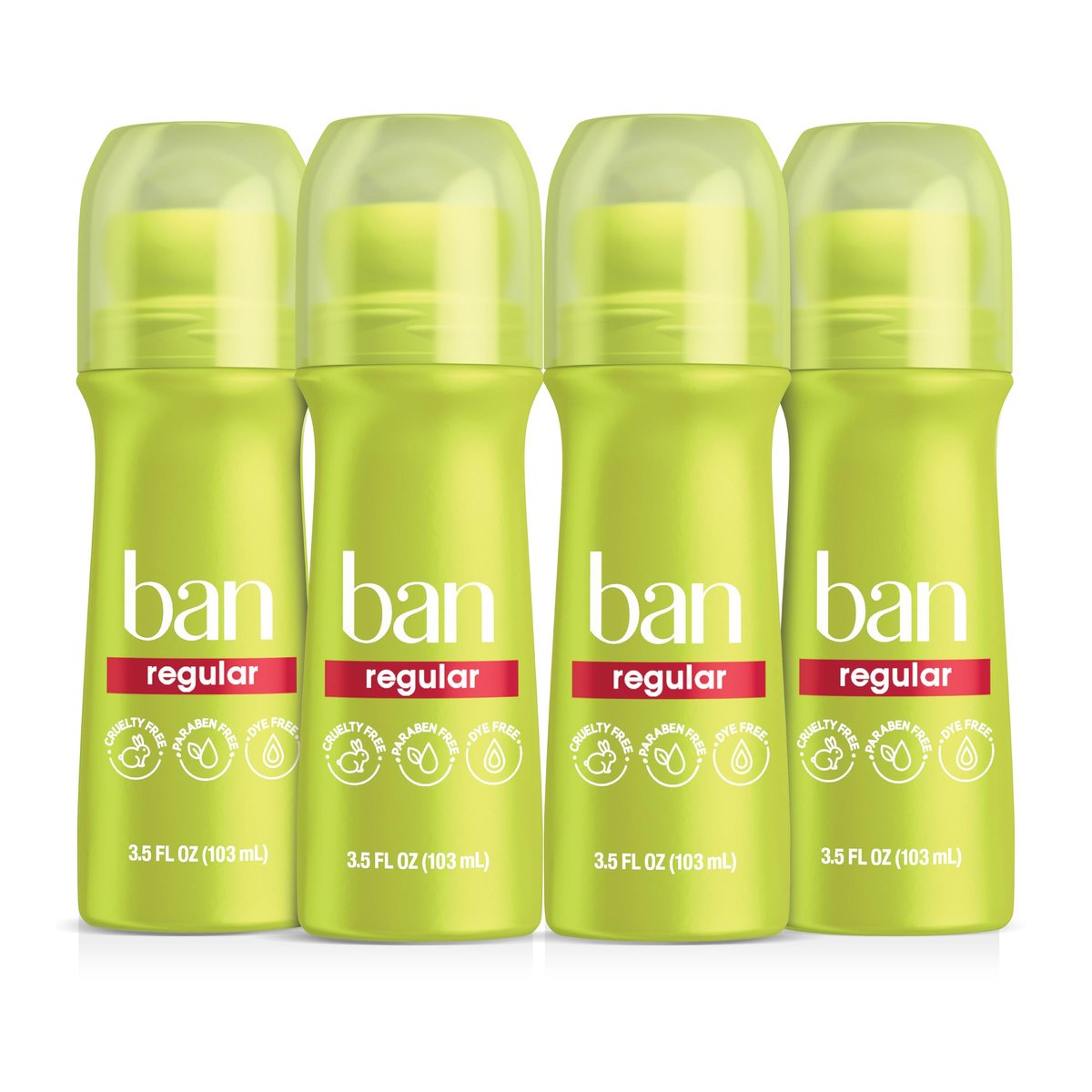 Ban Invisible Roll-on Antiperspirant Deodorant for Women and Men, 24-Hour Odor & Sweat Protection, Regular Scent, 3.5 oz (Pack of 4) Avelisse
