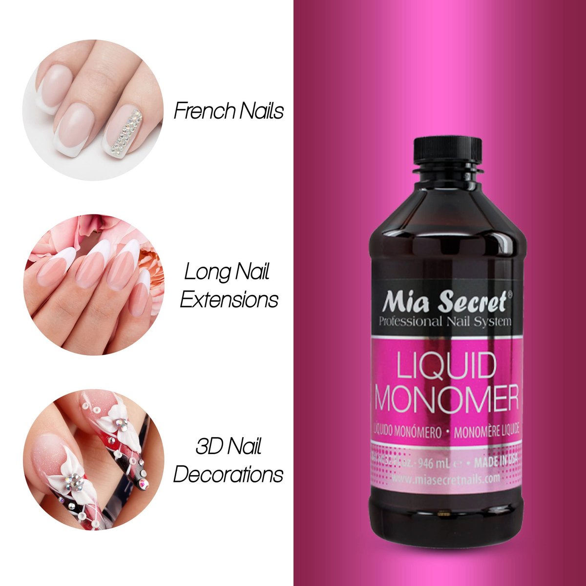Mia Secret 32 oz Professional EMA Monomer Acrylic Nail Liquid - Clear Acrylic Liquid for Nail Powder Avelisse