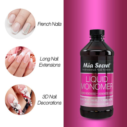 Mia Secret 32 oz Professional EMA Monomer Acrylic Nail Liquid - Clear Acrylic Liquid for Nail Powder Avelisse