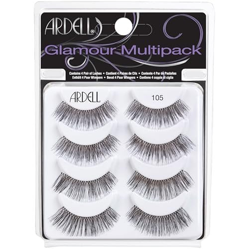 Ardell False Eyelashes Glamour Multipack 105 – Lightweight Natural Look Strip Lashes, 4 Pairs (Black, Faux Mink) Avelisse