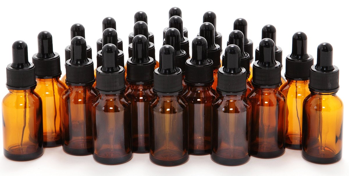 Vivaplex 24 Pack 15 ml (1/2 oz) Amber Glass Bottles with Glass Eye Droppers for Essential Oils Avelisse