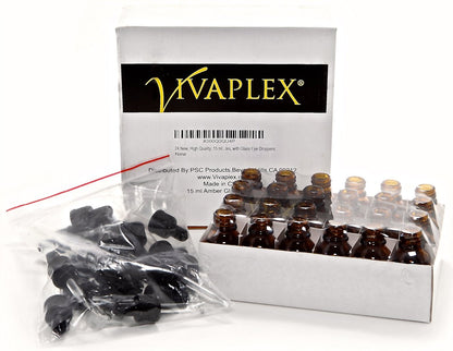 Vivaplex 24 Pack 15 ml (1/2 oz) Amber Glass Bottles with Glass Eye Droppers for Essential Oils Avelisse
