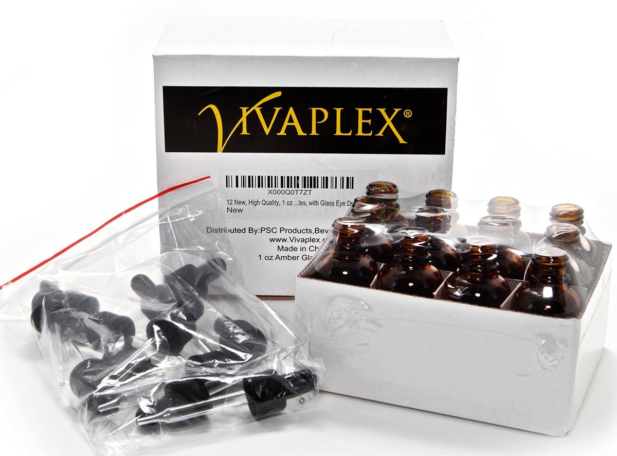 Vivaplex 12 Pack 1 oz Amber Glass Bottles with Glass Eye Droppers - Essential Oil Bottles, Tincture Bottles, and More - görsel 5