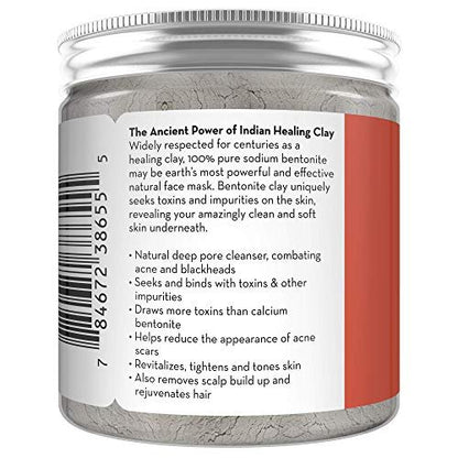Pure Body Naturals Bentonite Clay Powder – 8 oz Indian Healing Clay for DIY Face Masks & Detox Body Wraps
