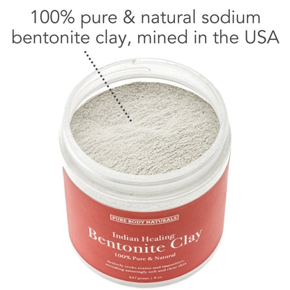 Pure Body Naturals Bentonite Clay Powder – 8 oz Indian Healing Clay for DIY Face Masks & Detox Body Wraps