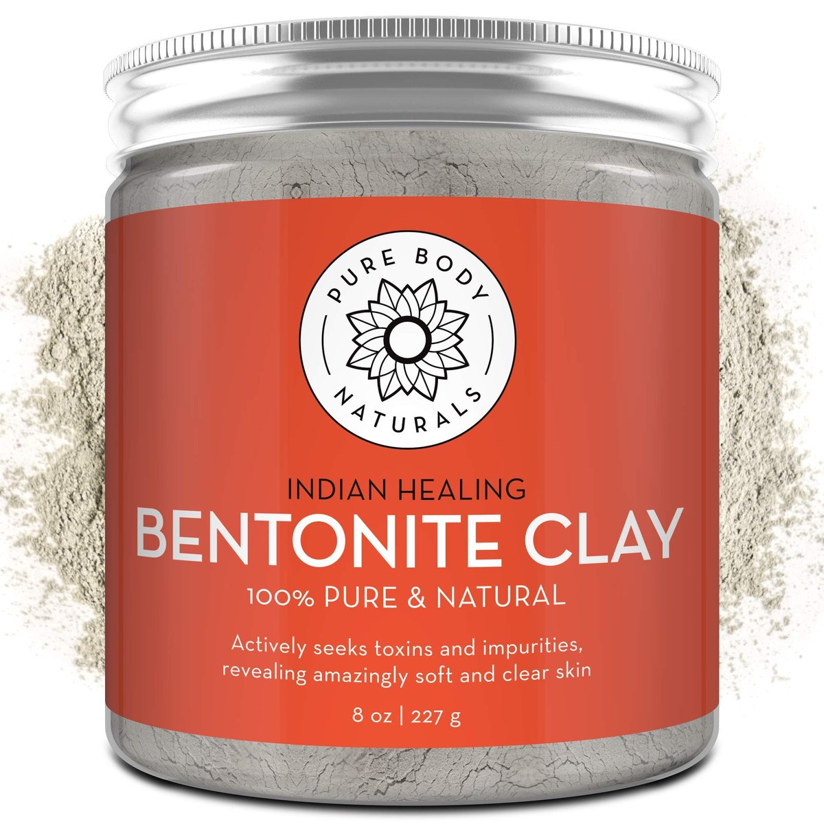 Pure Body Naturals Bentonite Clay Powder – 8 oz Indian Healing Clay for DIY Face Masks & Detox Body Wraps - görsel 1