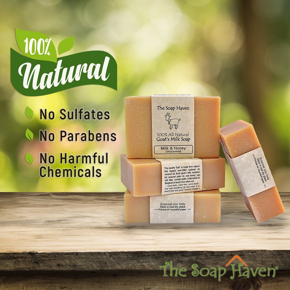 Handmade Goat Milk Soap Bars with Honey - Unscented, All Natural, 4-Pack (3.5 oz each) - The Soap Haven Avelisse
