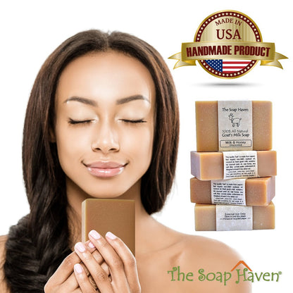 Handmade Goat Milk Soap Bars with Honey - Unscented, All Natural, 4-Pack (3.5 oz each) - The Soap Haven Avelisse