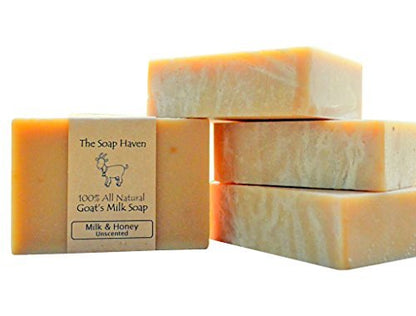 Handmade Goat Milk Soap Bars with Honey - Unscented, All Natural, 4-Pack (3.5 oz each) - The Soap Haven Avelisse