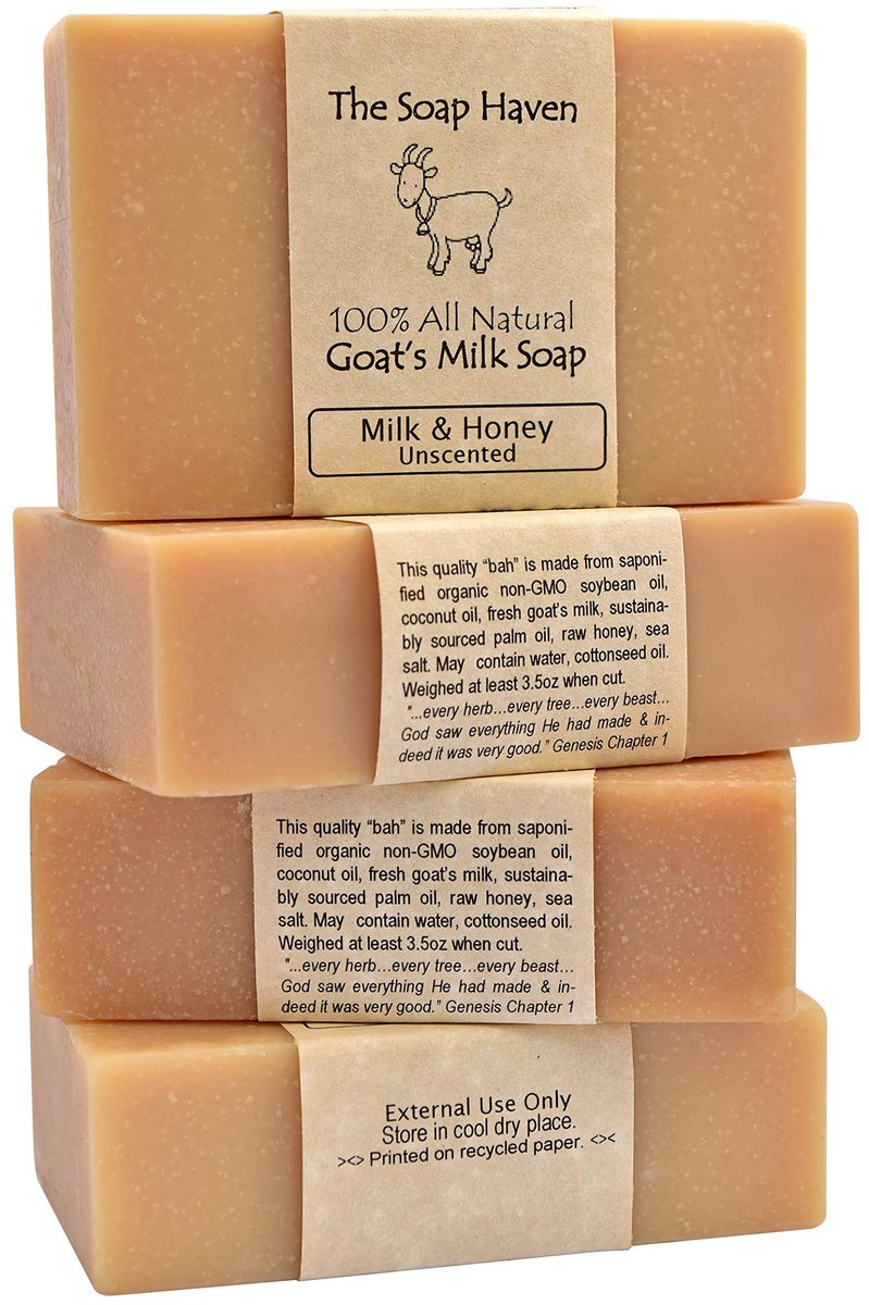 Handmade Goat Milk Soap Bars with Honey - Unscented, All Natural, 4-Pack (3.5 oz each) - The Soap Haven Avelisse