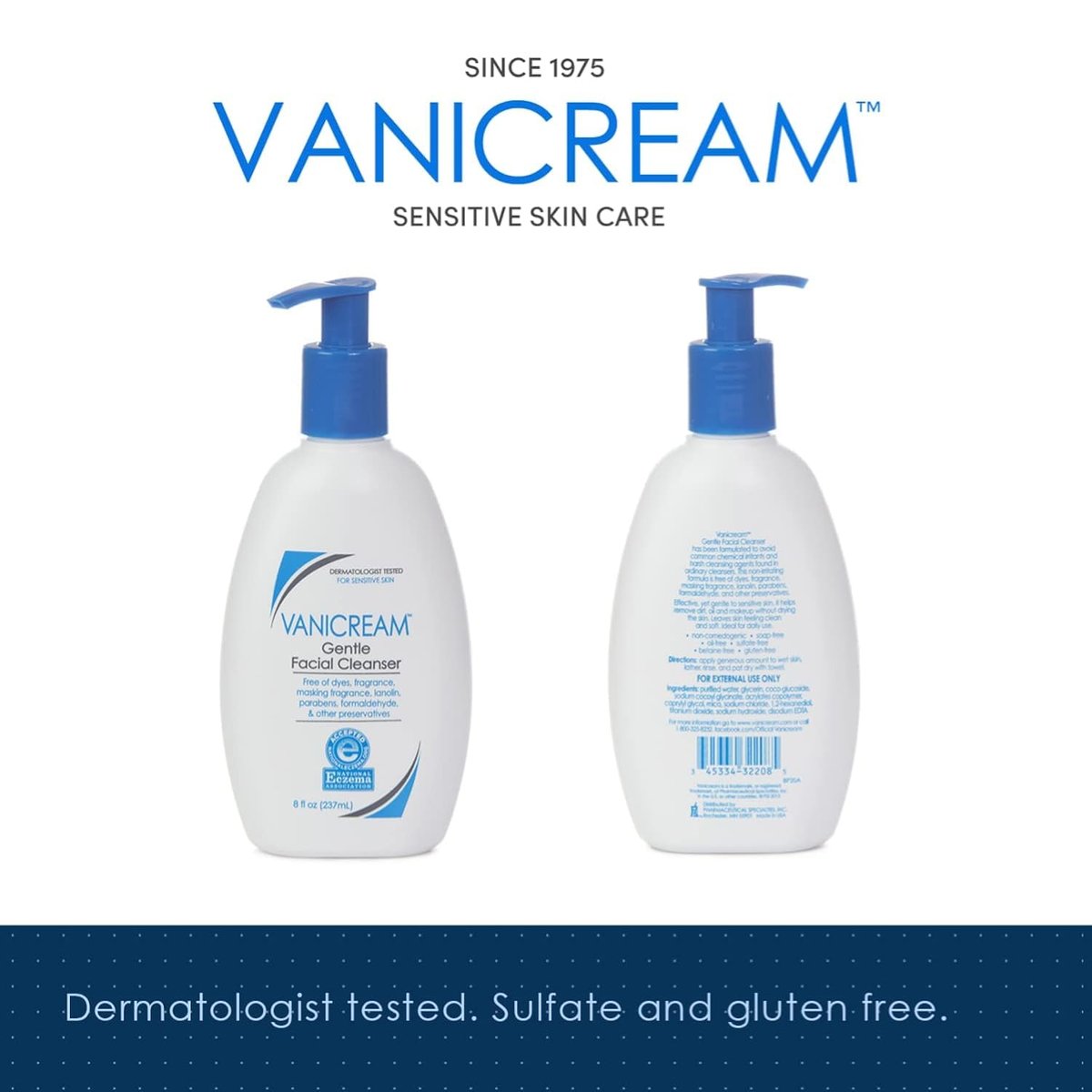 Vanicream Gentle Facial Cleanser – 8 Fl Oz (Pack of 2) – Non-Comedogenic, Fragrance-Free, Sensitive Skin Avelisse