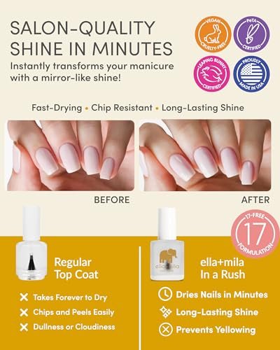 ella+mila Fast Dry Top Coat – Quick Dry Nail Polish Top Coat for High Shine & Long Lasting Wear – Clear Protective Layer - görsel 4