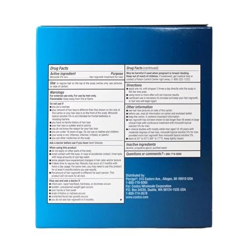 Kirkland Men Hair Loss Regrowth Revitalizes Hair Follicles 5% Minoxidil Topical Solution, 3-Month Supply (3 x 2 fl oz) Avelisse