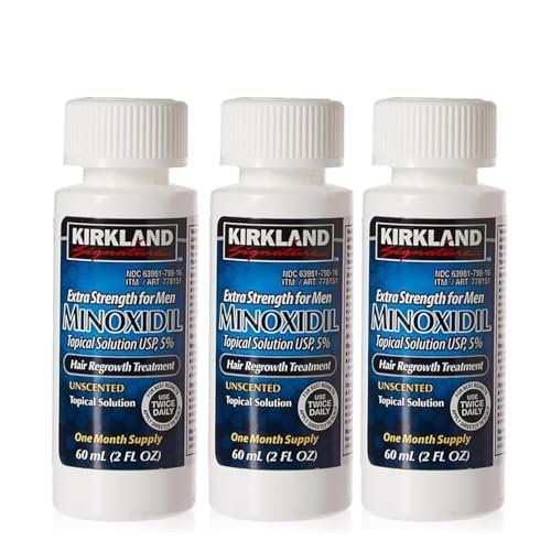 Kirkland Men Hair Loss Regrowth Revitalizes Hair Follicles 5% Minoxidil Topical Solution, 3-Month Supply (3 x 2 fl oz) Avelisse