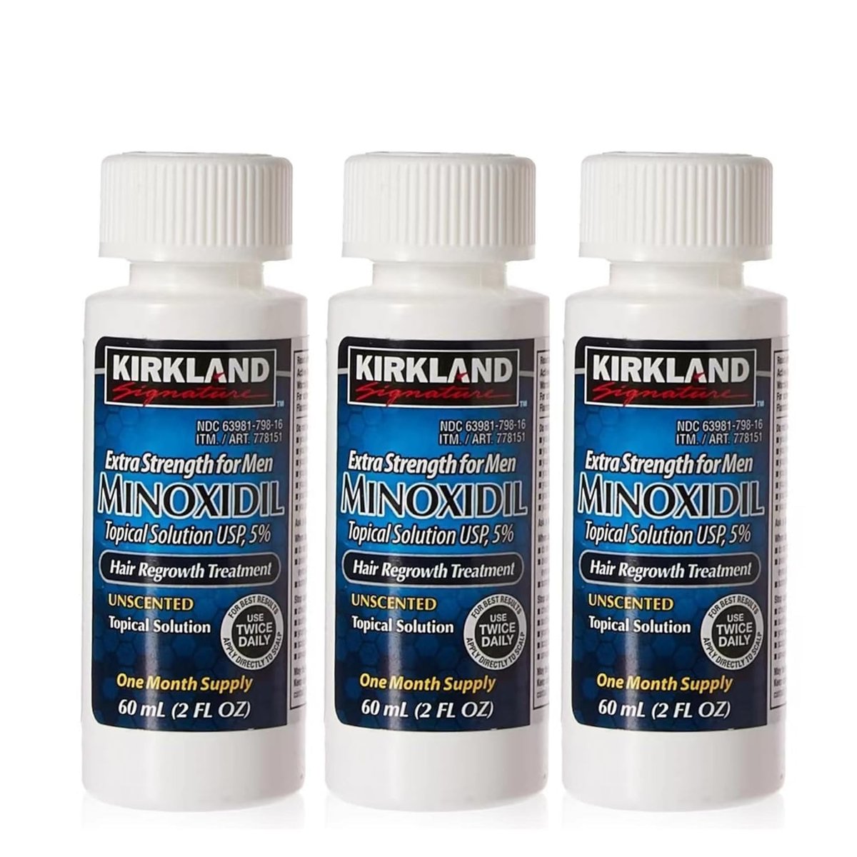 Kirkland Men Hair Loss Regrowth Revitalizes Hair Follicles 5% Minoxidil Topical Solution, 3-Month Supply (3 x 2 fl oz) Avelisse