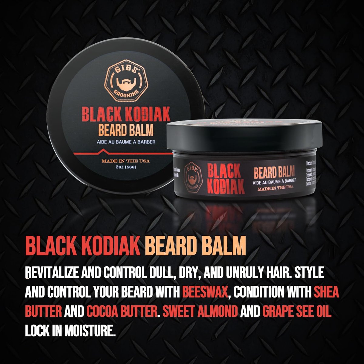 GIBS Grooming Black Kodiak Beard Balm Aid, 2 oz - Premium Beard Conditioner & Moisturizer Avelisse