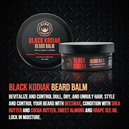 GIBS Grooming Black Kodiak Beard Balm Aid, 2 oz - Premium Beard Conditioner & Moisturizer Avelisse