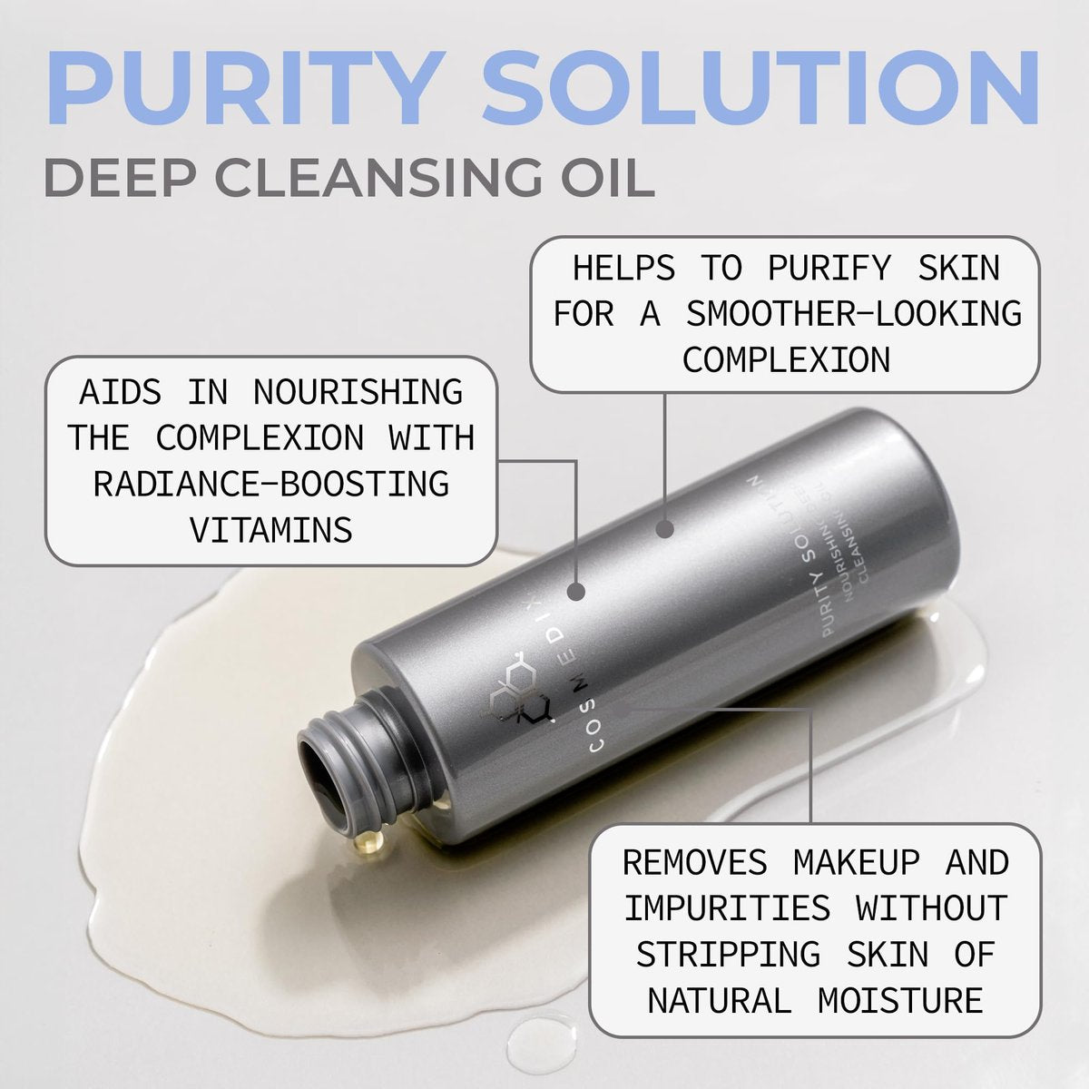 COSMEDIX Purity Solution Cleansing Oil – 2-in-1 Makeup Remover & Hydrating Facial Wash for Glowing Skin | 3.3 fl oz Avelisse
