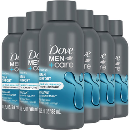 Dove Men+ Care Body + Face Wash, Clean Comfort 6-Pack – Hydrating Shower Gel for Healthy, Smooth Skin, 3 oz Each Avelisse