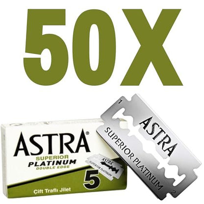 Astra Platinum Double Edge Safety Razor Blades – 50 Count (10 x 5) Premium Stainless Steel Blades