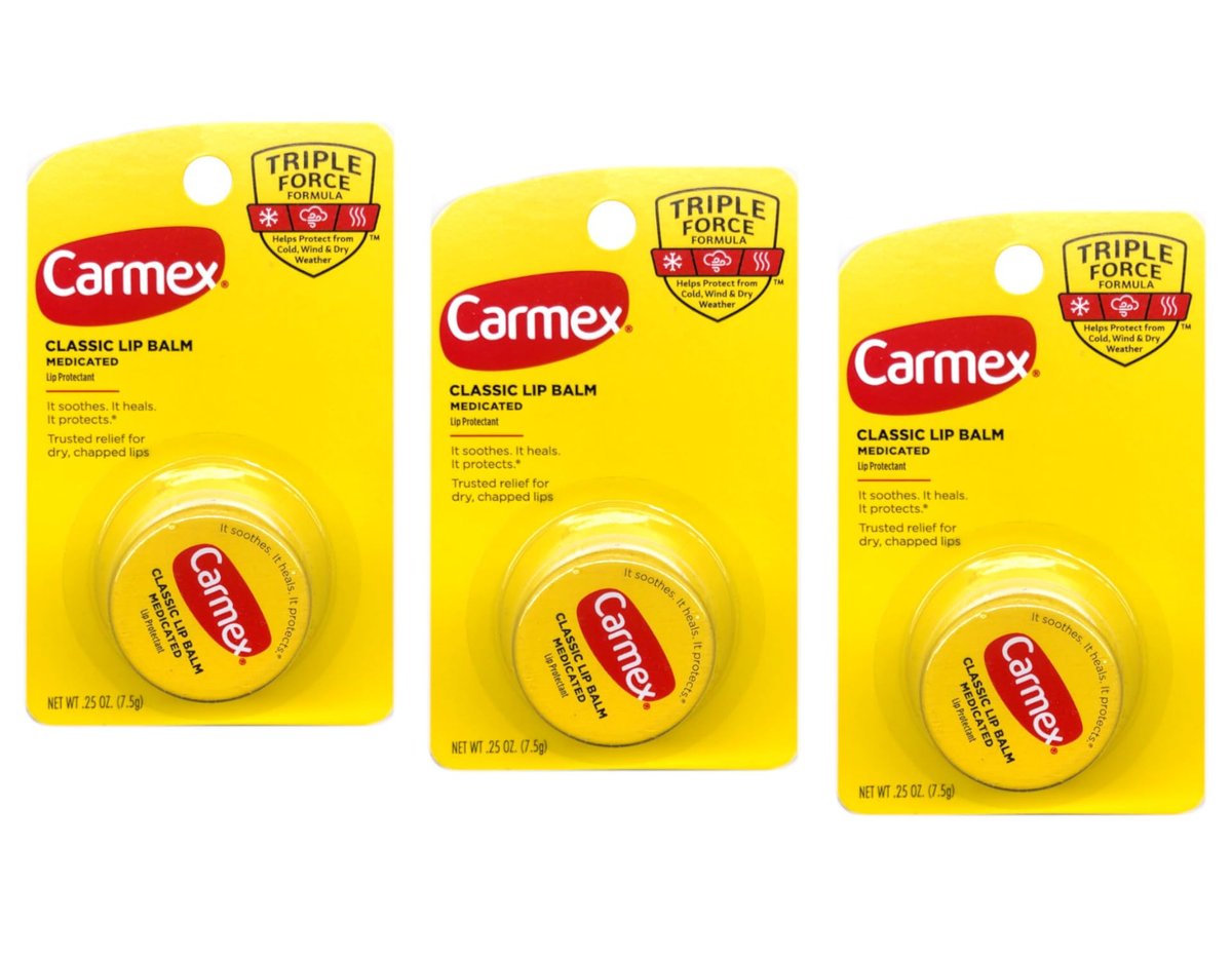 Carmex Original Lip Balm Pot – 0.25 oz (Pack of 3), Classic Moisturizing Lip Care - görsel 1