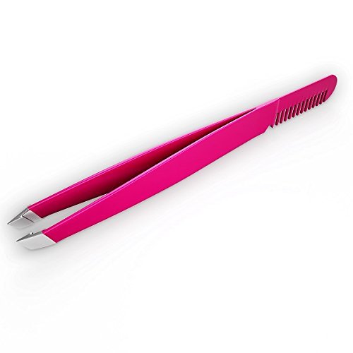 Precision Slant Tip Eyebrow Tweezer with Comb – Stainless Steel, Bright Pink – BOGO Sale - görsel 3